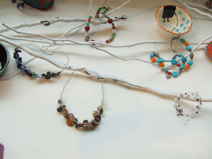 Necklaces from crocheted wire and second-hand buttons